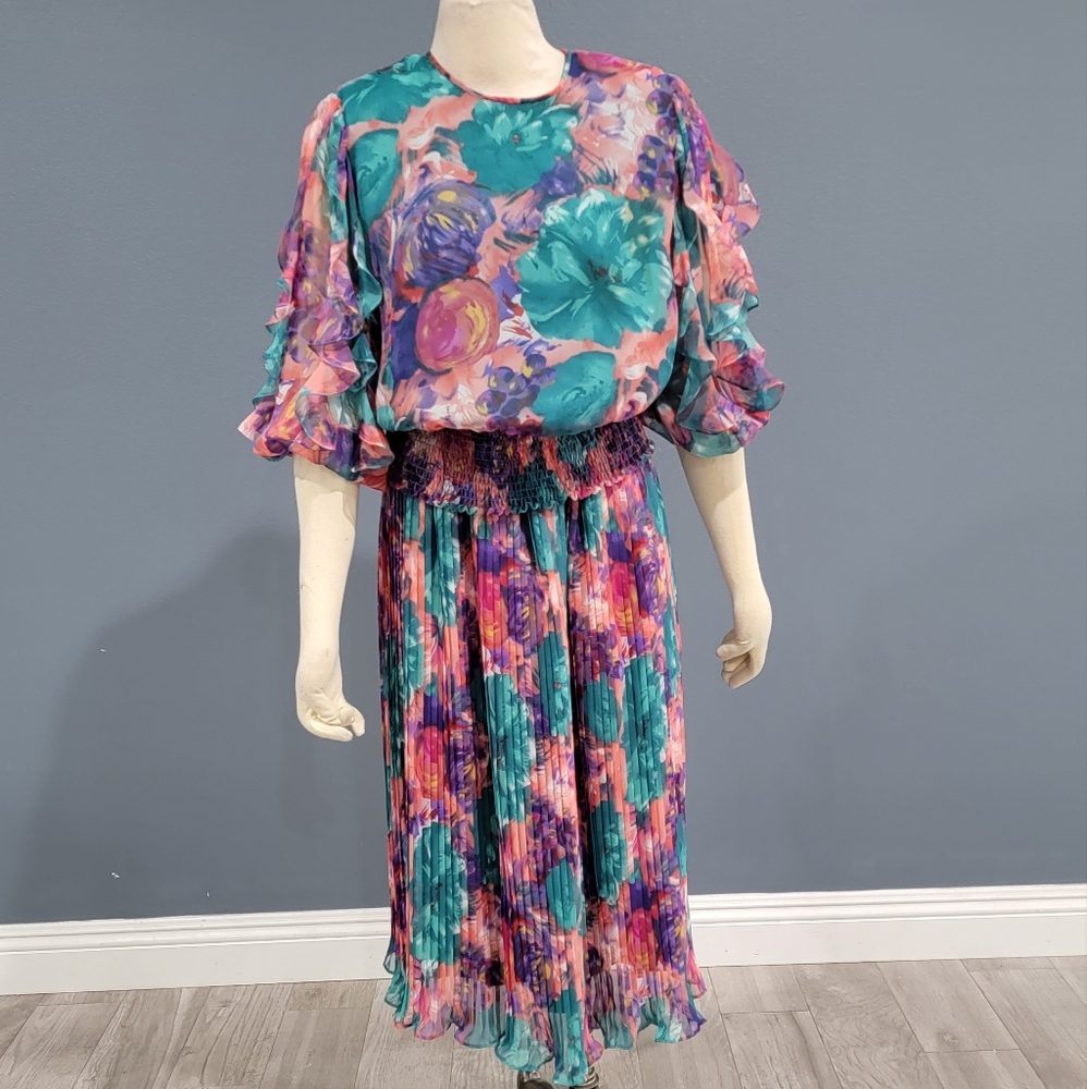 Vintage 80s 2 piece floral dress
